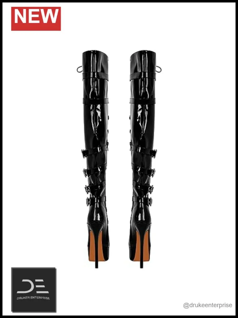 Women's Over Knee Boots with Lace Up Zipper Buckle Rivet Stiletto Platform Heels